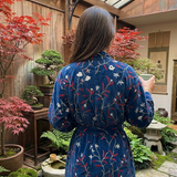 Veste velours brodée bleu marine
