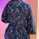 Veste velours brodée bleu marine